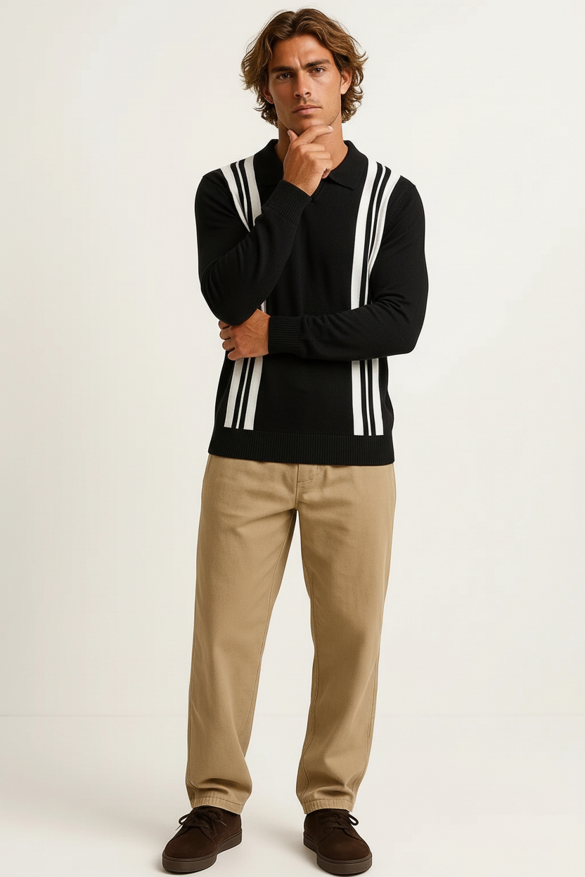 Riviera Stripe Knit Polo – Herren Langarmshirt