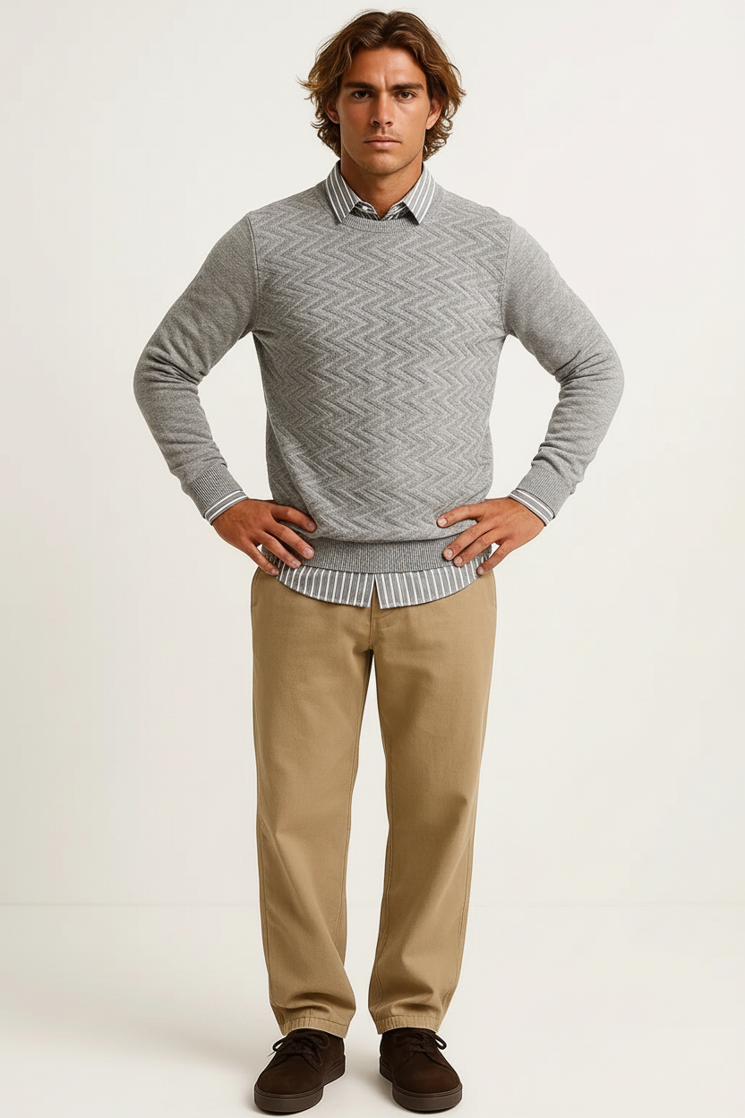 Edinburgh Layered Knit – Herren Pullover mit Hemdkragen