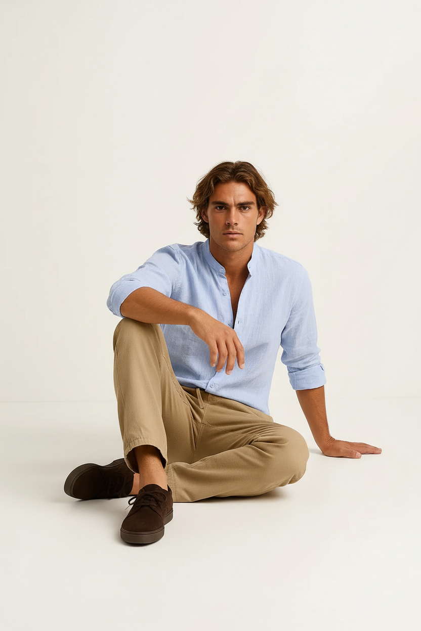 Lisbon Linen Henley – Herren Langarmhemd