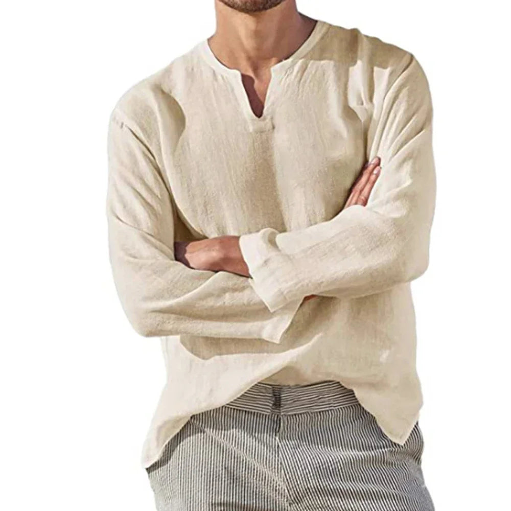 Havana Linen V-Neck – Herren Leinenhemd