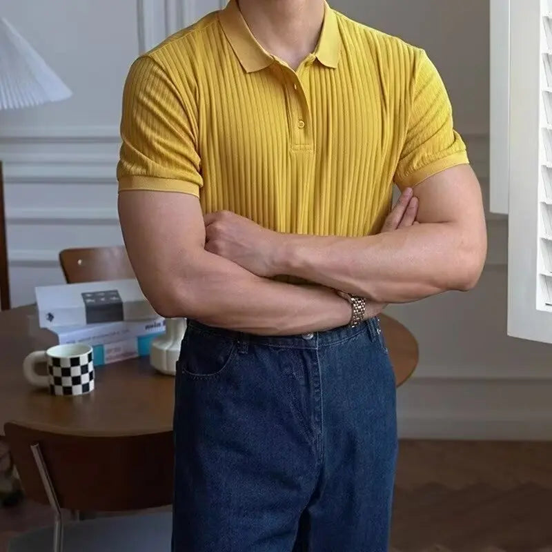 Lisbon Stripe Knit Polo – Herren Kurzarmshirt