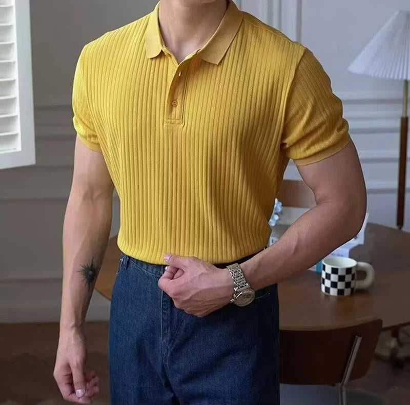 Lisbon Stripe Knit Polo – Herren Kurzarmshirt