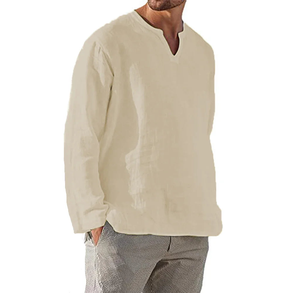 Havana Linen V-Neck – Herren Leinenhemd